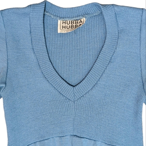 Vintage 70's Hubba Hubba Women's 7/8 Cerulean Blue Long-Sleeve Maxi Knit Dress - Picture 5 of 11